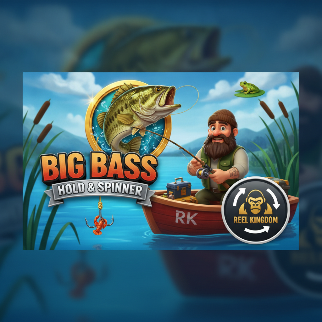 Big Bass Hold & Spinner slot game featuring golden bass fish leaping from medallion, cartoon fisherman in red boat with fishing rod, underwater fishing theme by Pragmatic Play