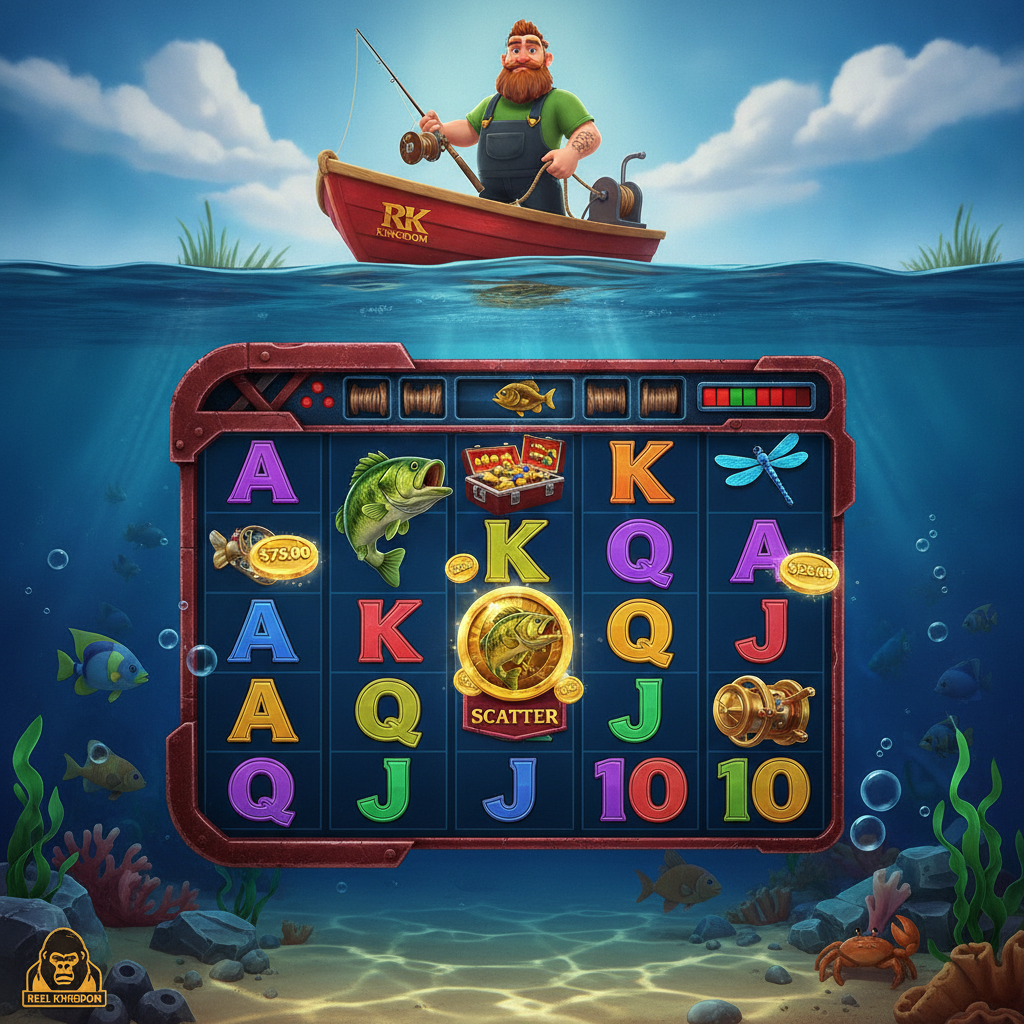 Big Bass Hold & Spinner Megaways Slot-Spiel mit Angler im roten Boot, goldener Bass-Fisch, Unterwasser-Szene mit Megaways-Walzen und Münz-Symbolen